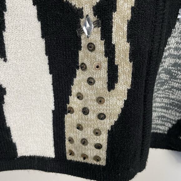 VTG Allison Daley Beaded Cat Sweater Size PL Black Full Zip Cardigan Fun Classic - Picture 10 of 16
